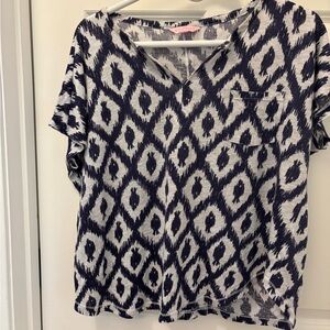 LILLY PULITZER-Linen. Navy and White Fish Patterned Women's Top
